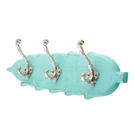 Sea Green Silver Small Wall Wooden Iron Hooks